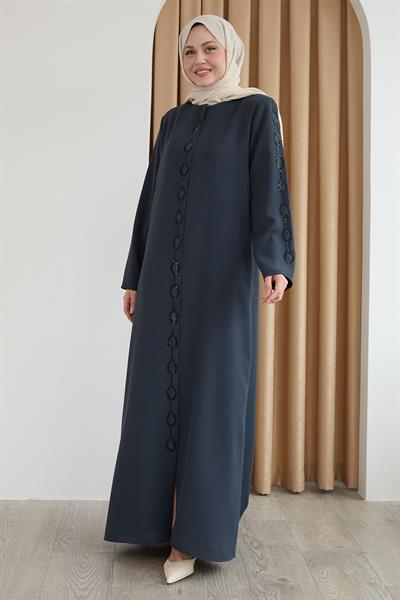 Damla Taş Desenli Antrasit Ferace