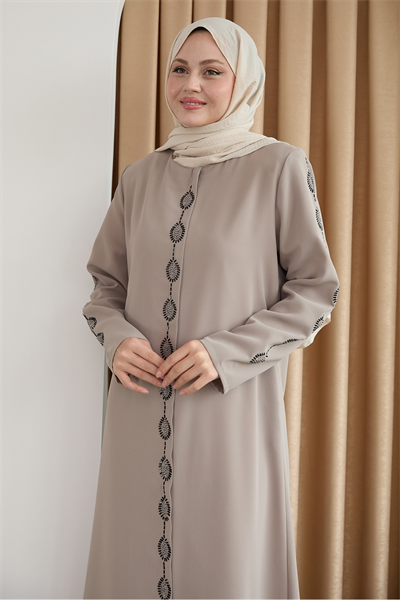 Damla Taş Desenli Bej Ferace