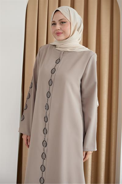 Damla Taş Desenli Bej Ferace