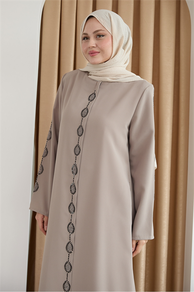 Damla Taş Desenli Bej Ferace