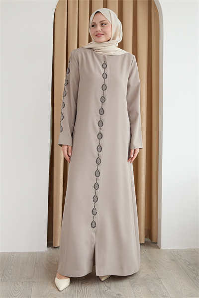 Damla Taş Desenli Bej Ferace