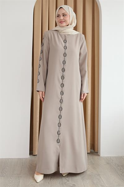 Damla Taş Desenli Bej Ferace