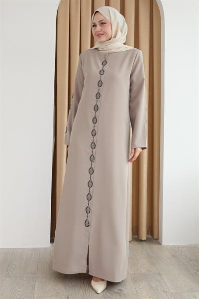 Damla Taş Desenli Bej Ferace