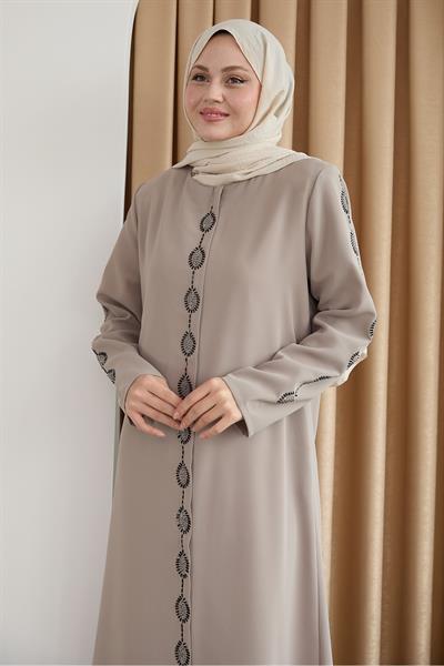 Damla Taş Desenli Bej Ferace