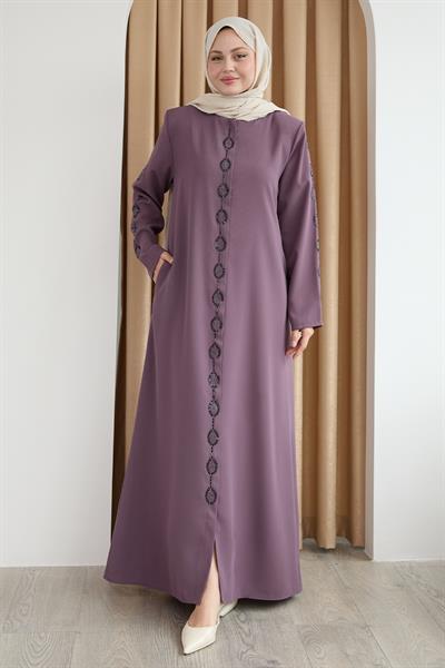 Damla Taş Desenli Gül Kurusu Ferace