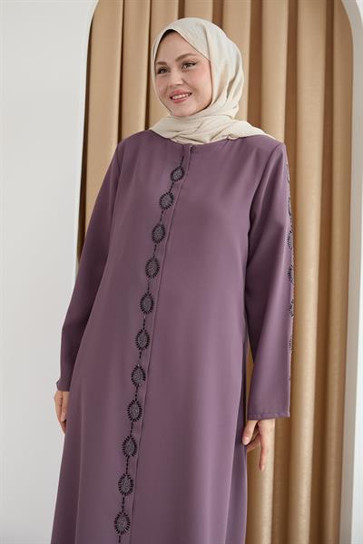 Damla Taş Desenli Gül Kurusu Ferace