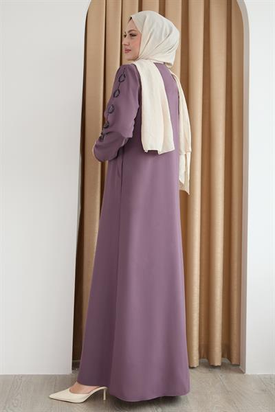 Damla Taş Desenli Gül Kurusu Ferace