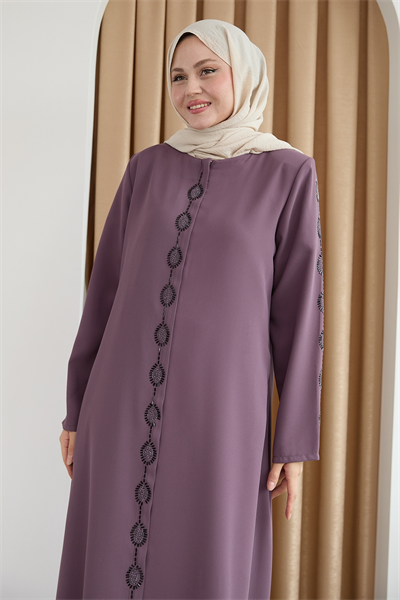 Damla Taş Desenli Gül Kurusu Ferace