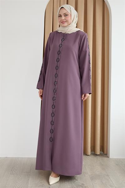 Damla Taş Desenli Gül Kurusu Ferace