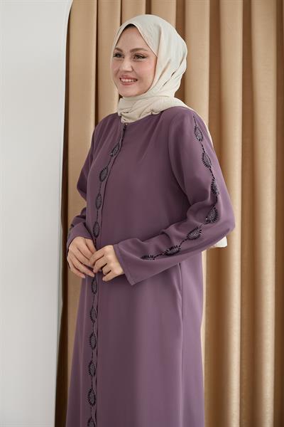 Damla Taş Desenli Gül Kurusu Ferace