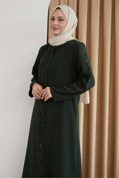 Damla Taş Desenli Haki Ferace