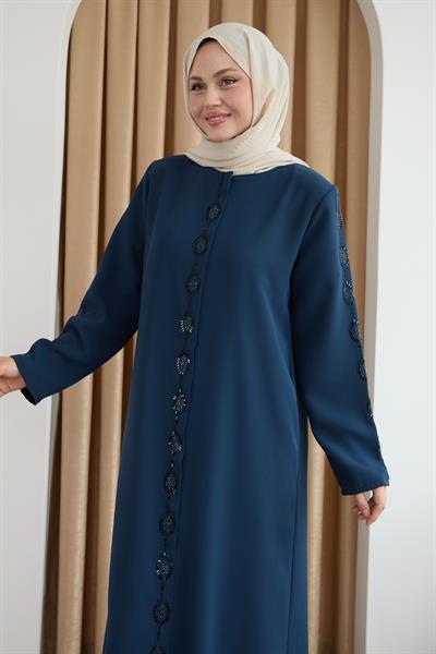 Damla Taş Desenli İndigo Ferace