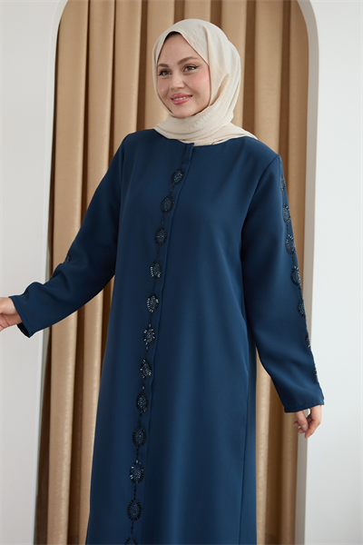 Damla Taş Desenli İndigo Ferace