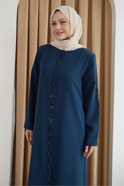 Damla Taş Desenli İndigo Ferace