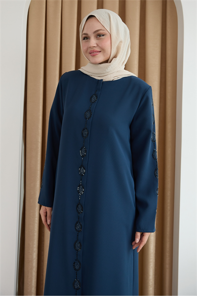 Damla Taş Desenli İndigo Ferace