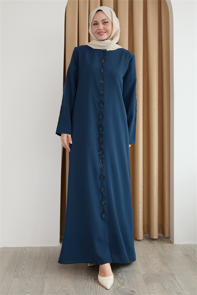 Damla Taş Desenli İndigo Ferace