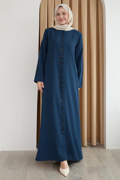 Damla Taş Desenli İndigo Ferace