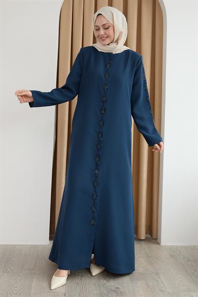 Damla Taş Desenli İndigo Ferace