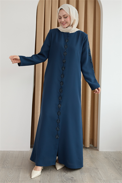 Damla Taş Desenli İndigo Ferace