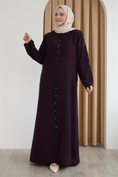 Damla Taş Desenli Mor Ferace