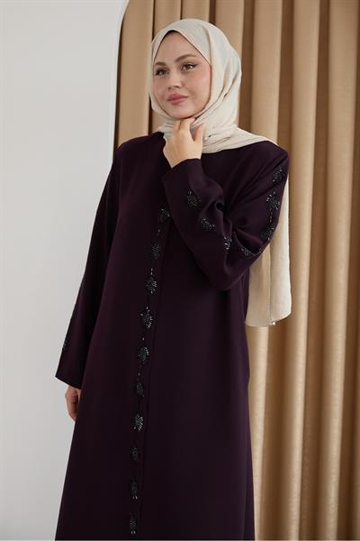 Damla Taş Desenli Mor Ferace