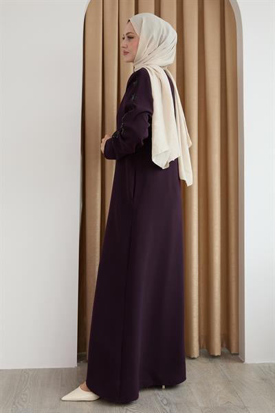 Damla Taş Desenli Mor Ferace