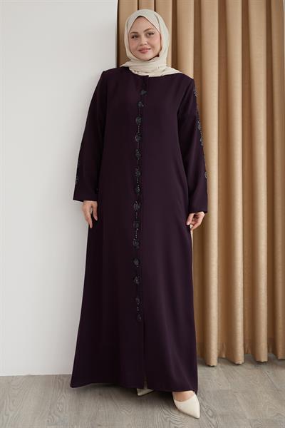 Damla Taş Desenli Mor Ferace