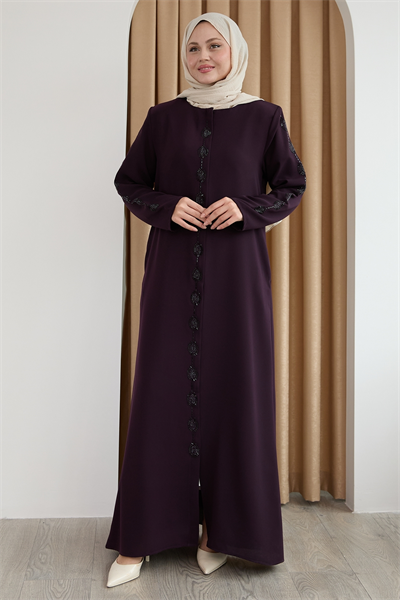 Damla Taş Desenli Mor Ferace