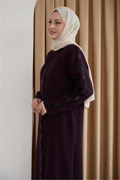 Damla Taş Desenli Mor Ferace