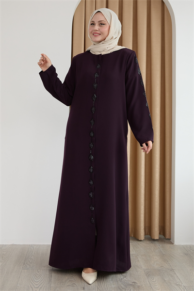 Damla Taş Desenli Mor Ferace