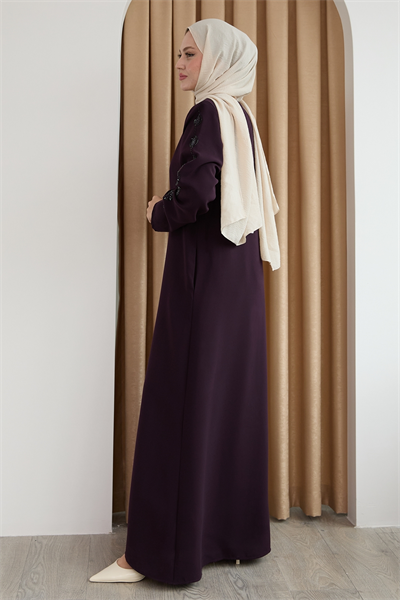 Damla Taş Desenli Mor Ferace