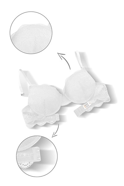 Dantelli Dekolte Dolgulu Push-Up Takım - Ekru - 2735