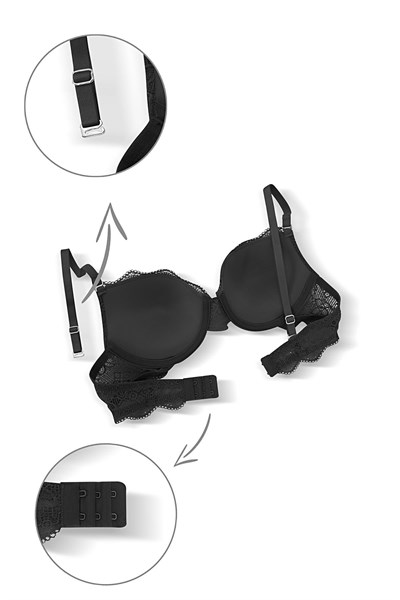 Dantelli Dekolte Dolgulu Push-Up Takım - Siyah - 2735