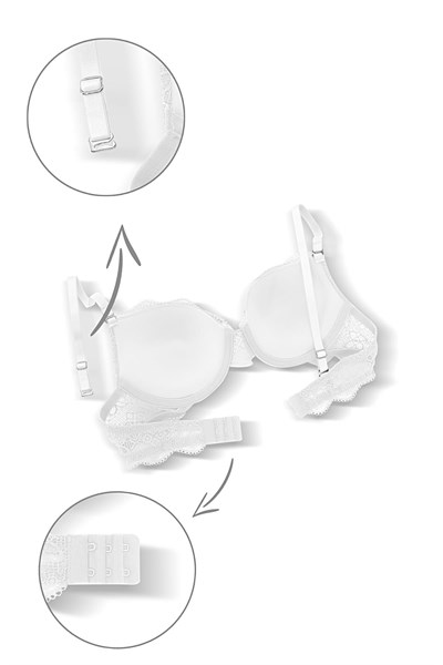 Dantelli Dekolte Dolgulu Push-Up Takım - Ekru - 2735