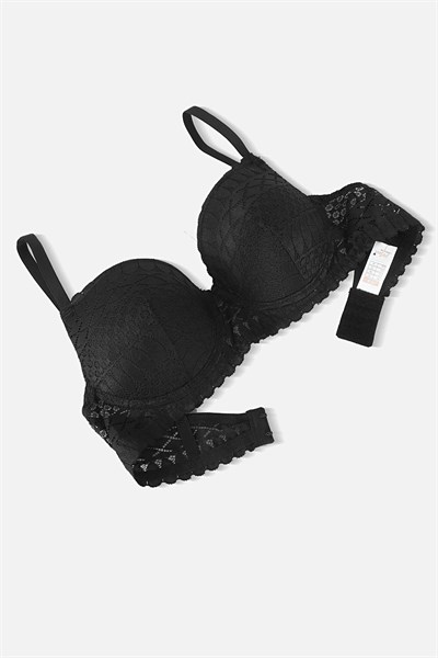 Dantelli İç Çamaşır Takımı Push Up Destekli - Siyah - 2721
