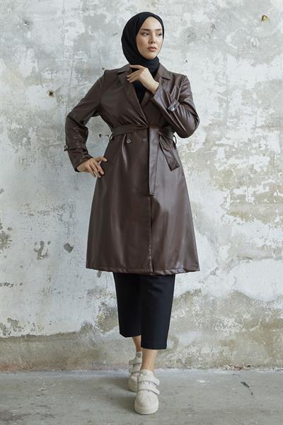 Darina Kuşaklı Deri Acı Kahve Trenç