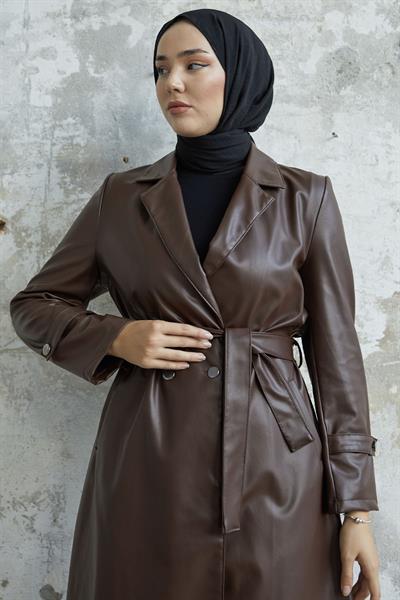 Darina Kuşaklı Deri Acı Kahve Trenç