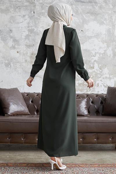 Davies Yandan Düğmeli Kuşaklı Haki Ferace