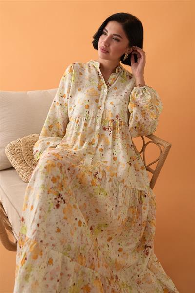 Defne Çiçeği Sarı Mango Elbise