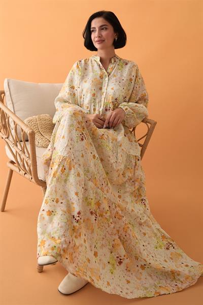 Defne Çiçeği Sarı Mango Elbise