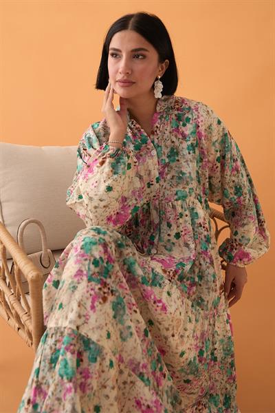 Defne Çiçeği Yeşil Mango Elbise