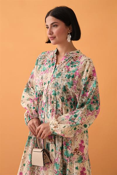Defne Çiçeği Yeşil Mango Elbise