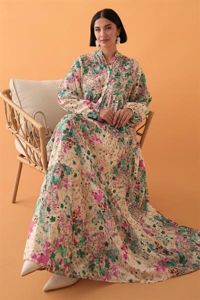Defne Çiçeği Yeşil Mango Elbise
