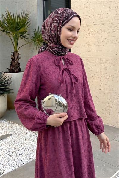 Desenli Brodeli Fuşya Ayrobin Takım