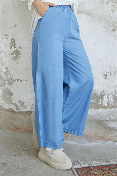 Devi Bol Paça Kot Pantolon - Açık Mavi