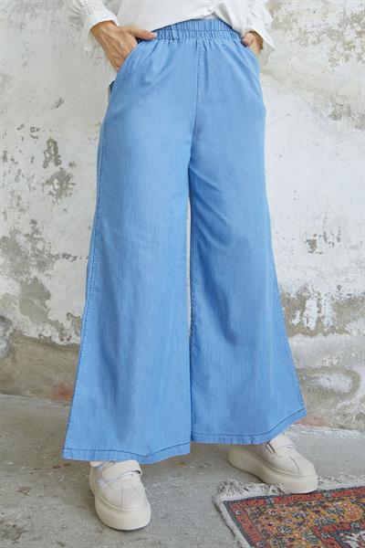 Devi Bol Paça Kot Pantolon - Açık Mavi