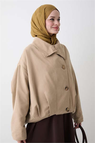 Dik Yaka Bej Bomber Ceket