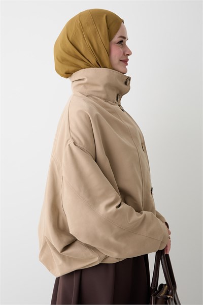 Dik Yaka Bej Bomber Ceket