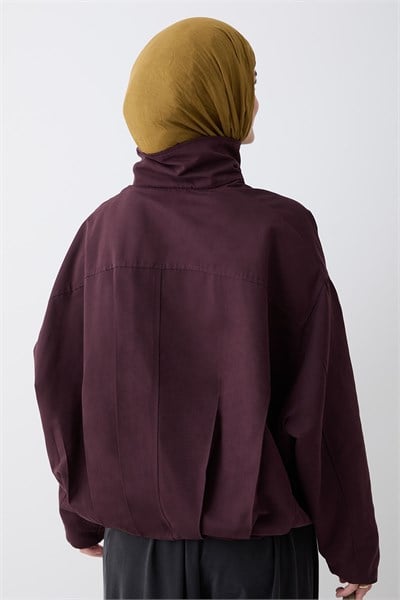 Dik Yaka Mürdüm Bomber Ceket