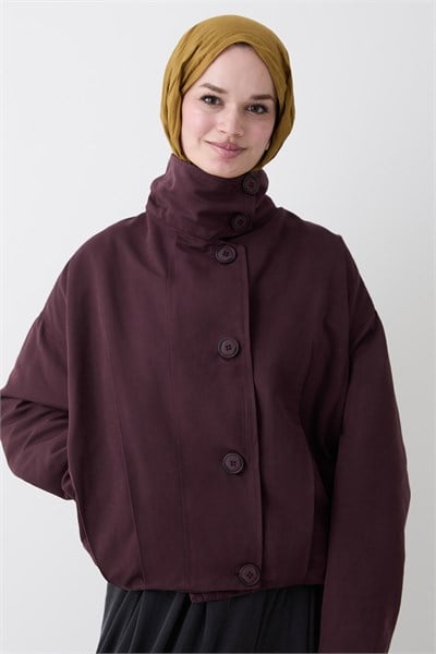 Dik Yaka Mürdüm Bomber Ceket